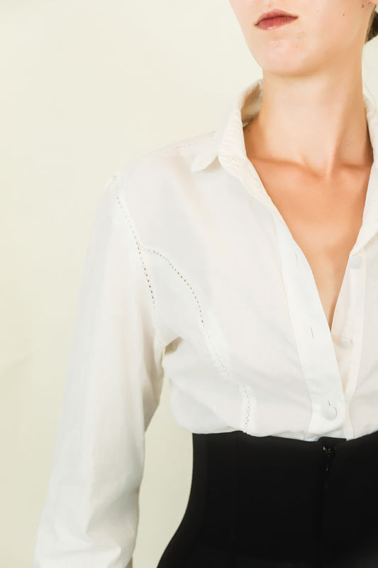 Richard Tyler Stitched Cut Out Button Front Blouse - The Kit Vintage