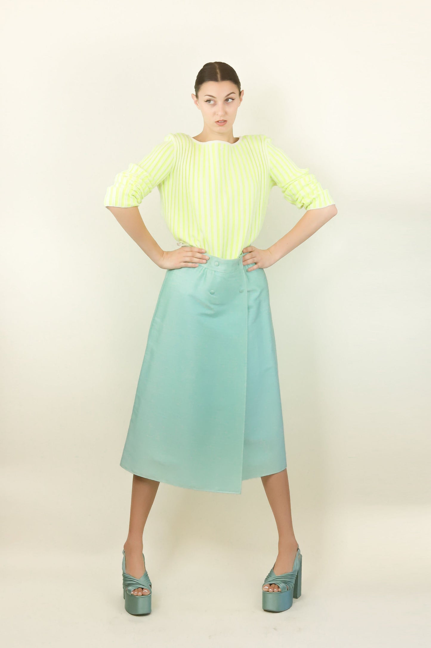 Courreges Couture c. 1970's/80's Mint Green A Line Skirt