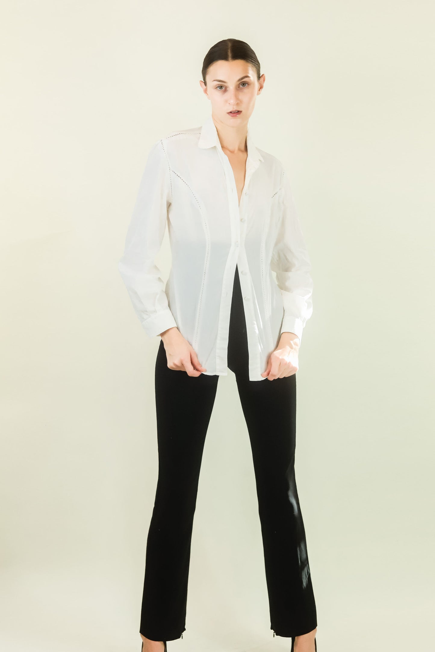 Richard Tyler Stitched Cut Out Button Front Blouse - The Kit Vintage