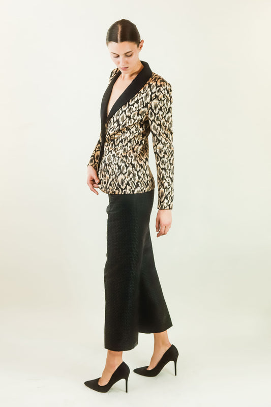 Galanos Gold Brocade Blazer and Jacquard Print Pant Suit - The Kit Vintage