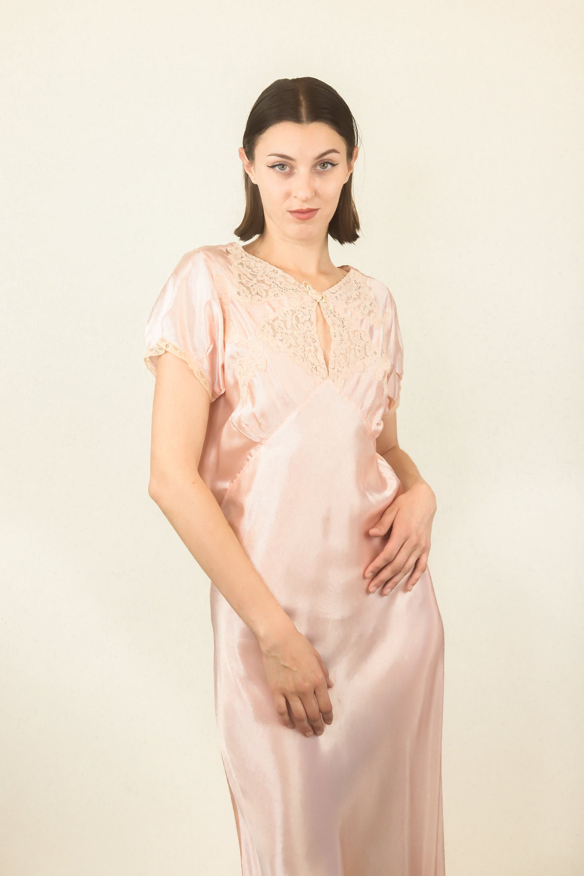 Rose Satin and Lace Slip Dress - The Kit Vintage