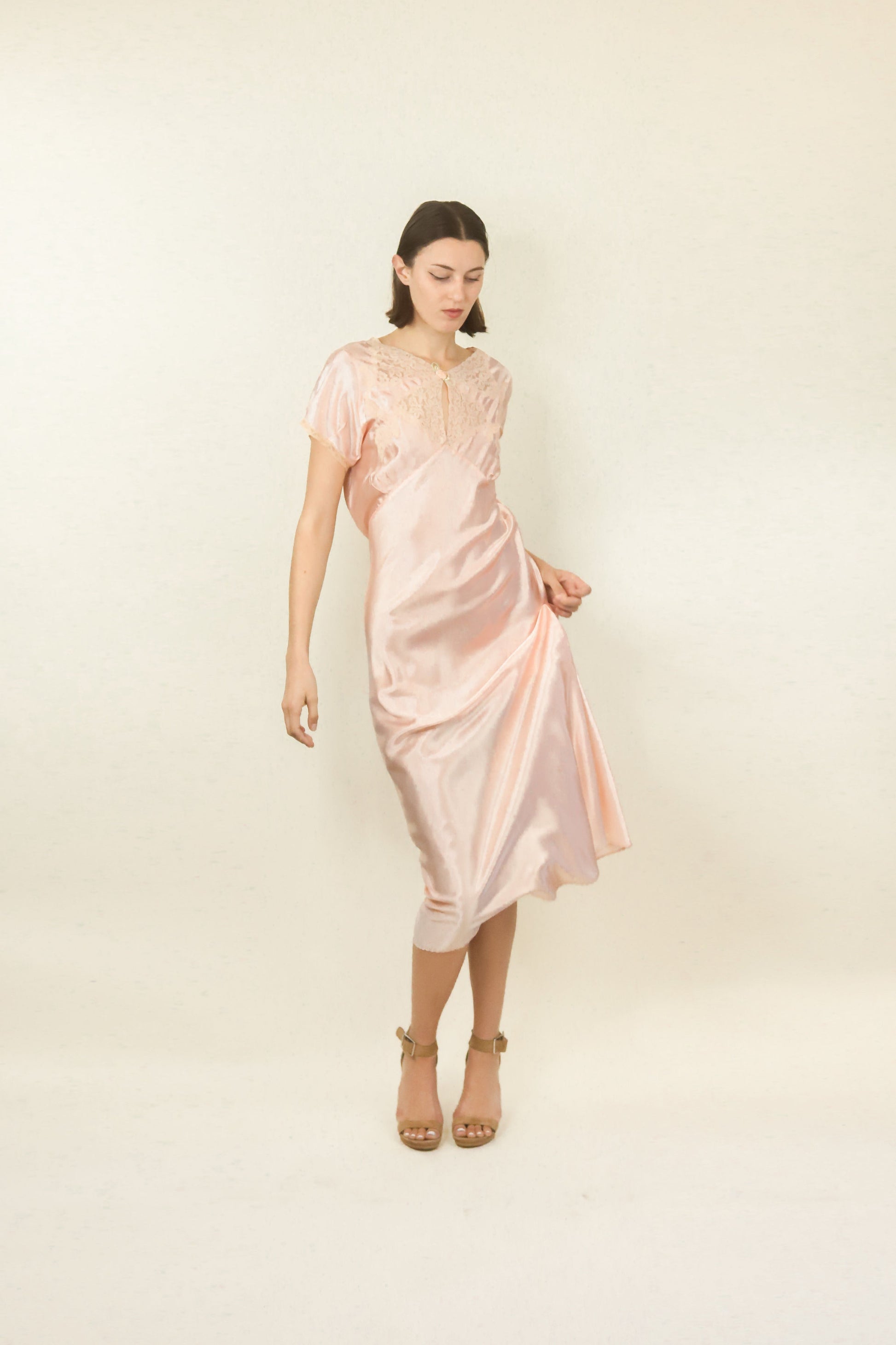 Rose Satin and Lace Slip Dress - The Kit Vintage