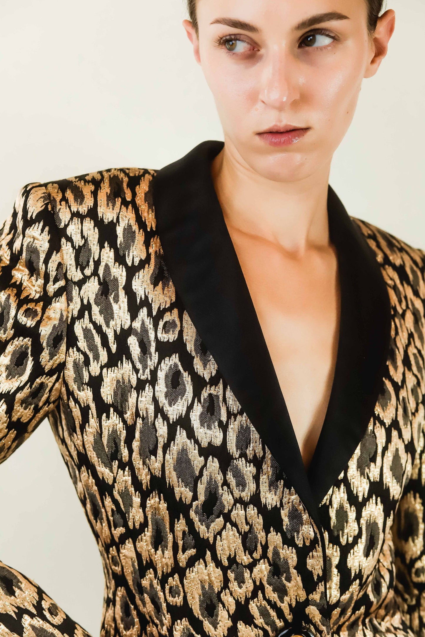 Galanos Gold Brocade Blazer and Jacquard Print Pant Suit - The Kit Vintage