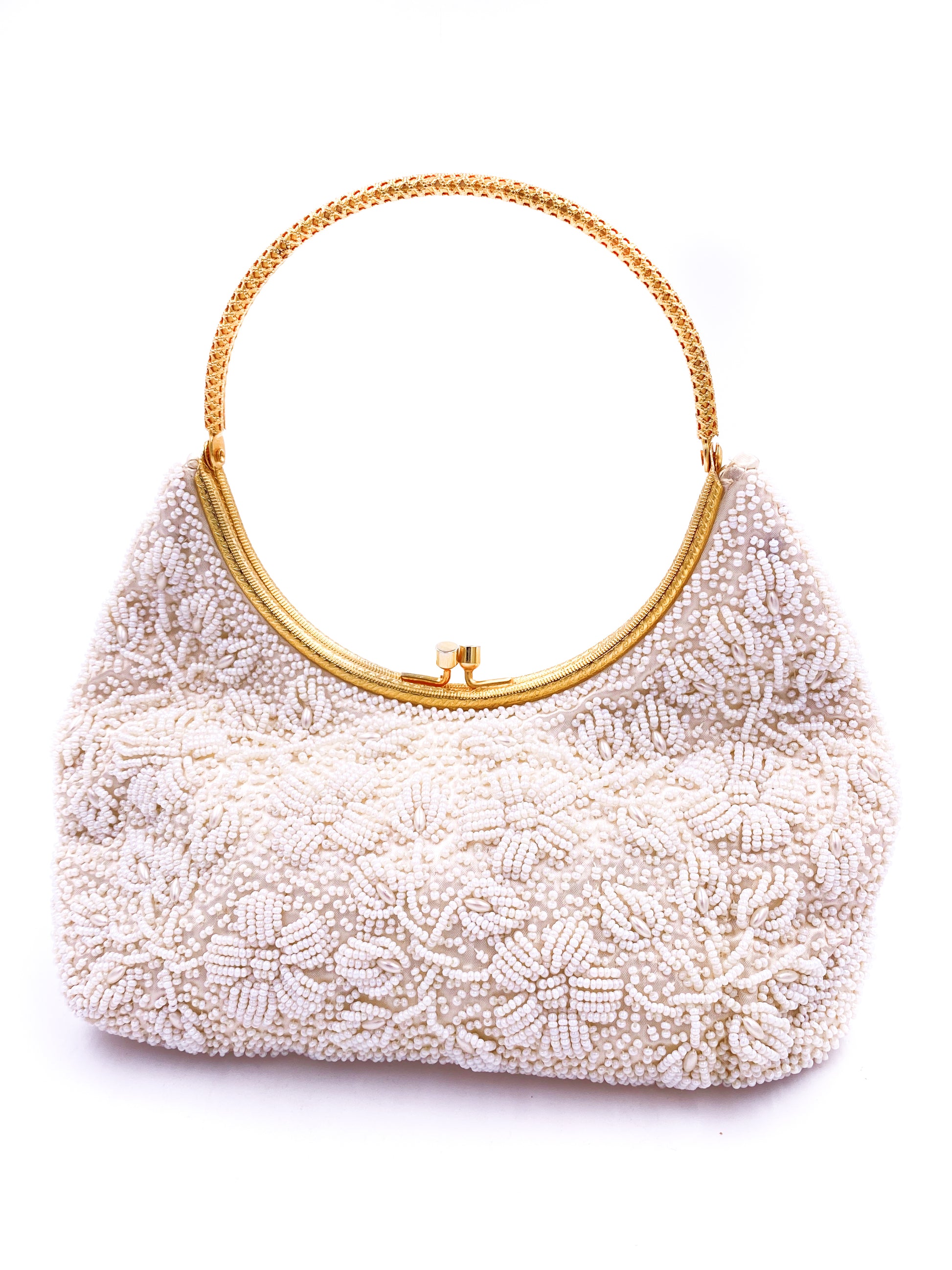 Hand Beaded White Purse - The Kit Vintage