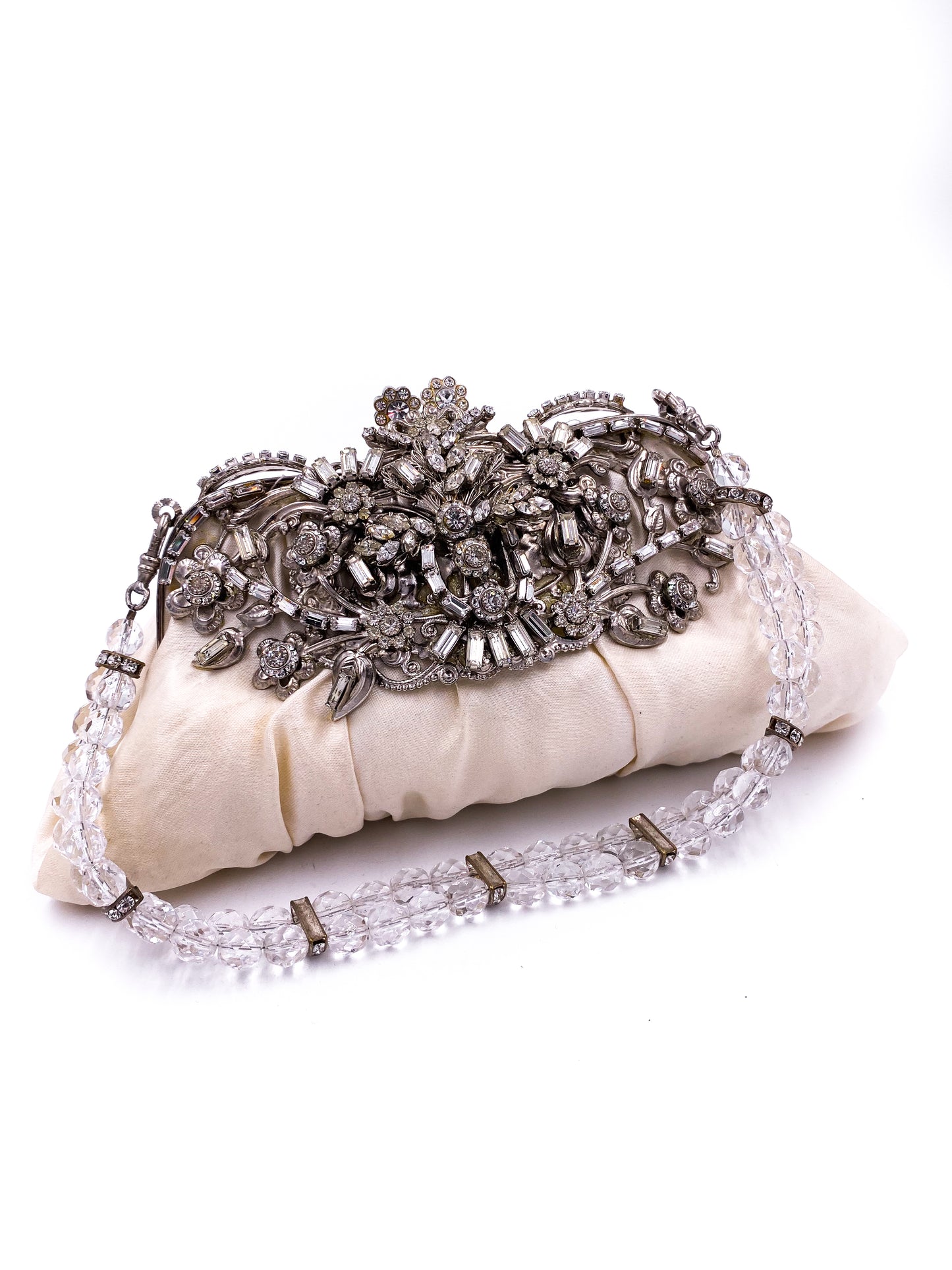 White Satin Jeweled Purse - The Kit Vintage