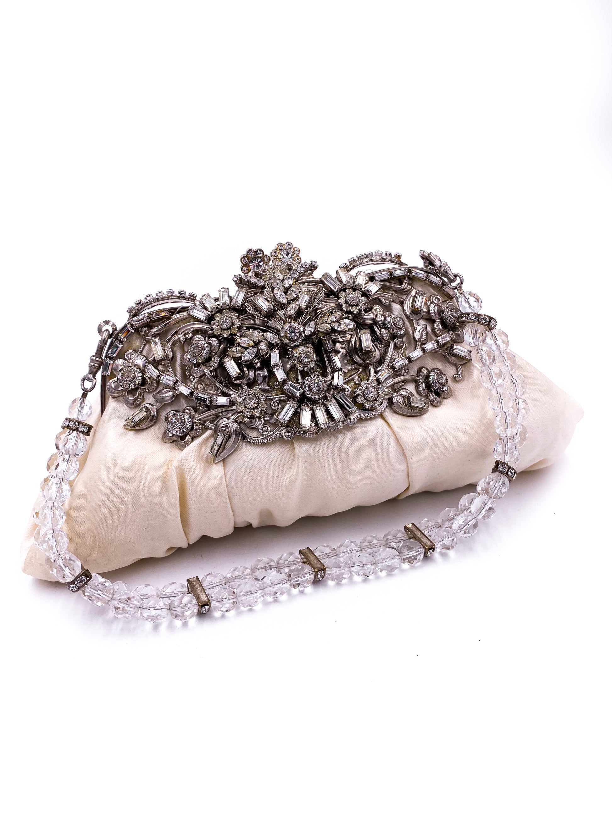 White Satin Jeweled Purse - The Kit Vintage