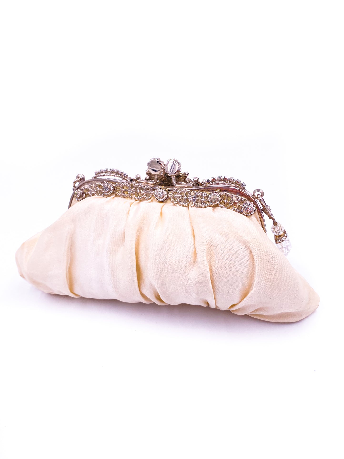 White Satin Jeweled Purse - The Kit Vintage