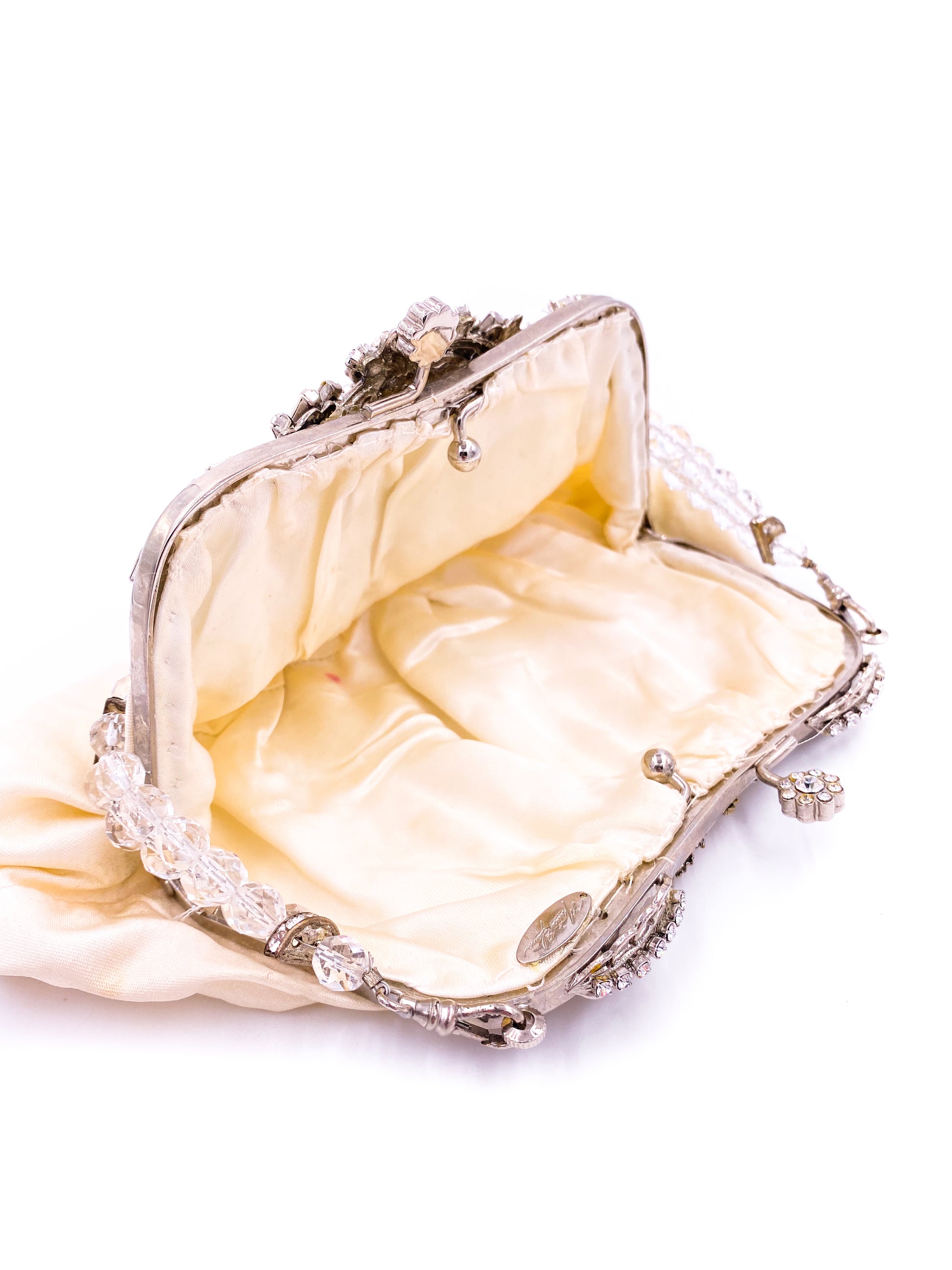 White Satin Jeweled Purse - The Kit Vintage