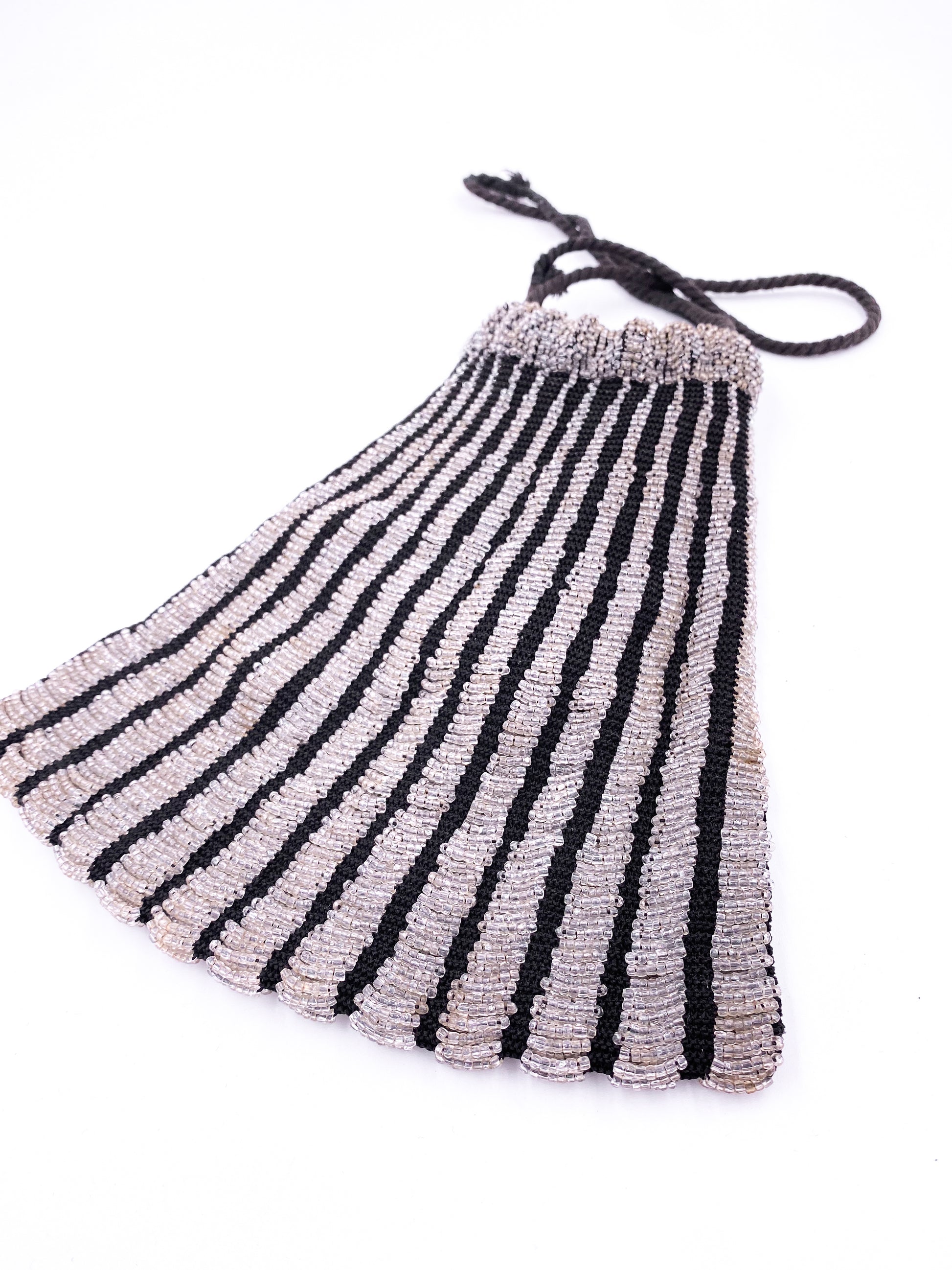 1920's Silver Beaded & Black Knit Purse - The Kit Vintage