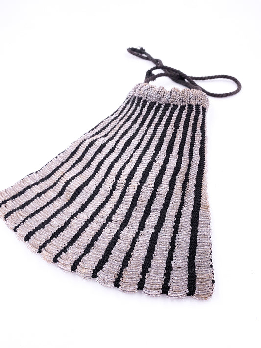 1920's Silver Beaded & Black Knit Purse - The Kit Vintage