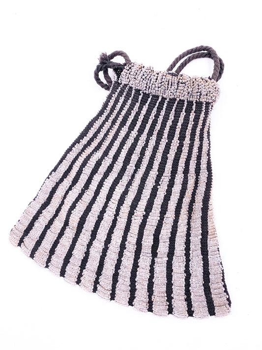 1920's Silver Beaded & Black Knit Purse - The Kit Vintage