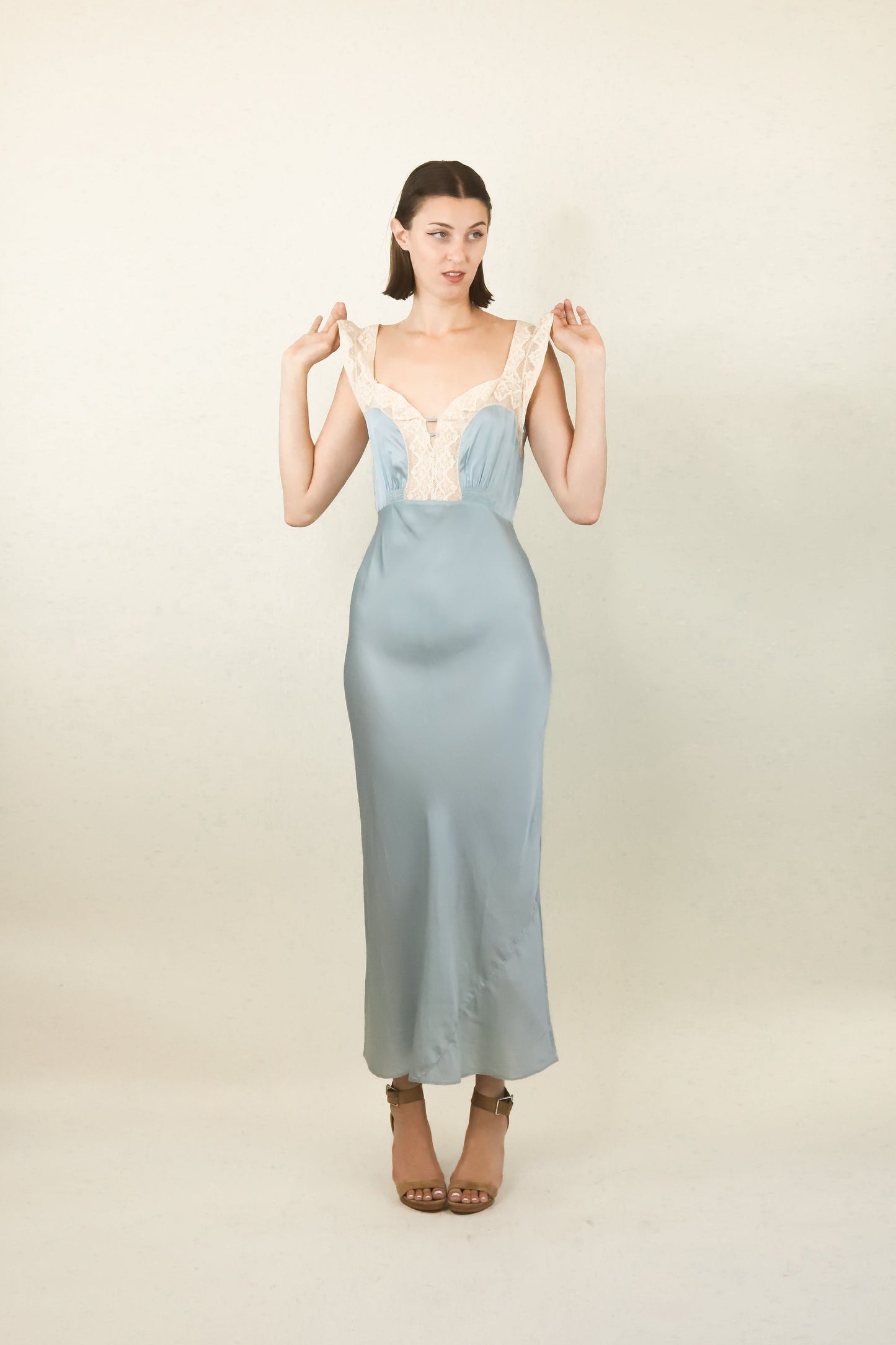 Blue Silk and Lace Slip Dress - The Kit Vintage