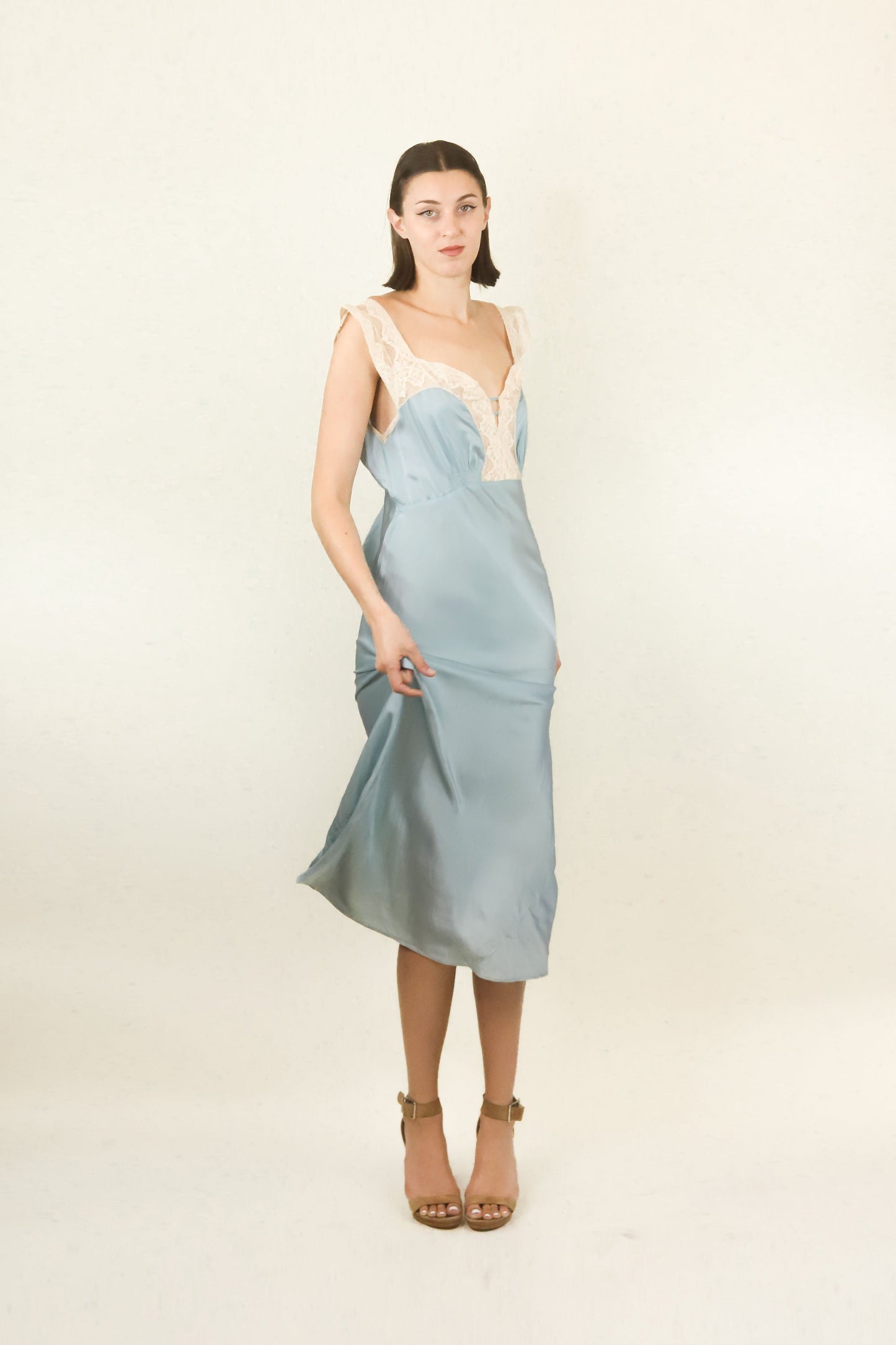 Blue Silk and Lace Slip Dress - The Kit Vintage