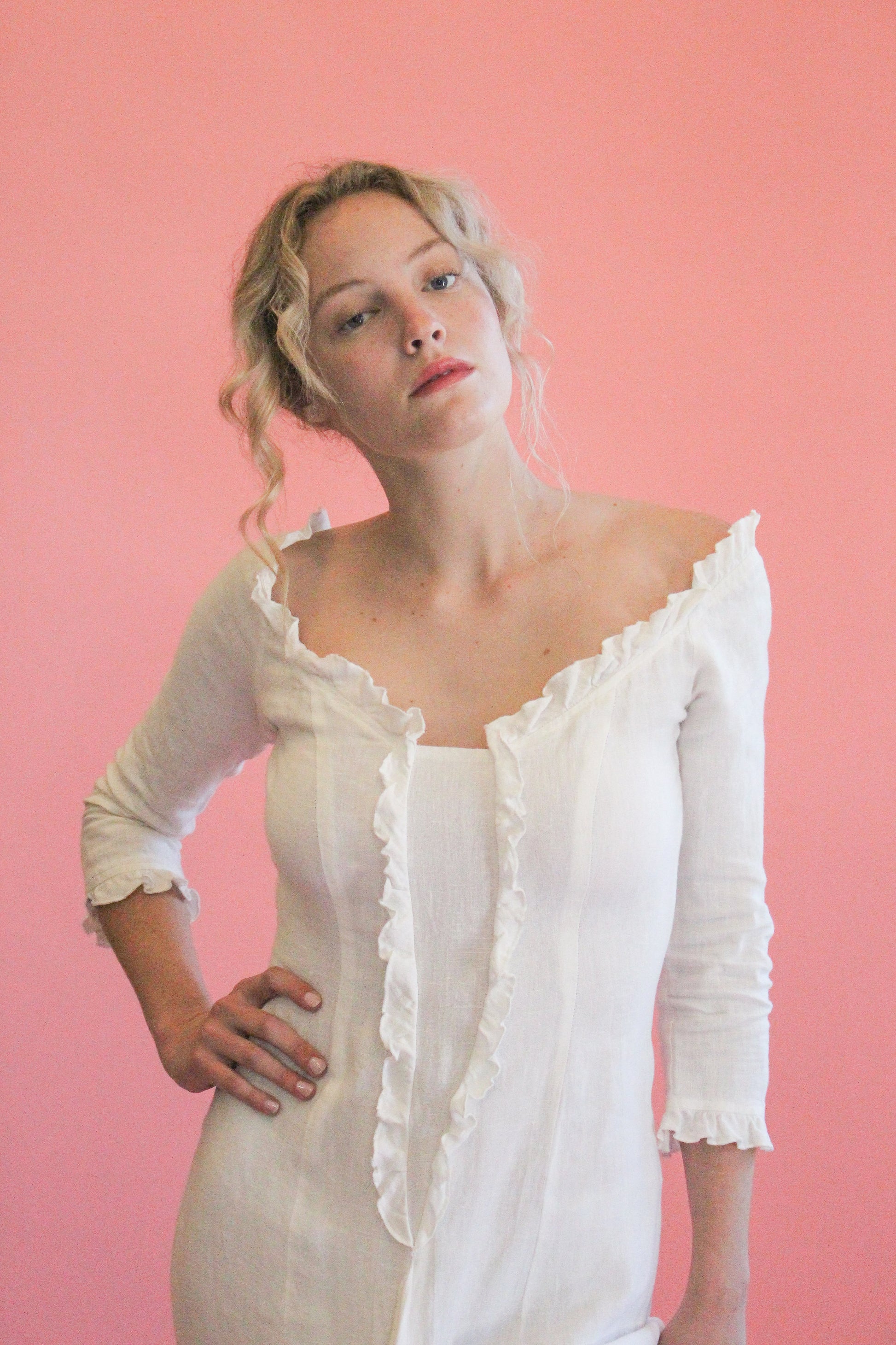 Jane Booke Linen Ruffle Gown - The Kit Vintage