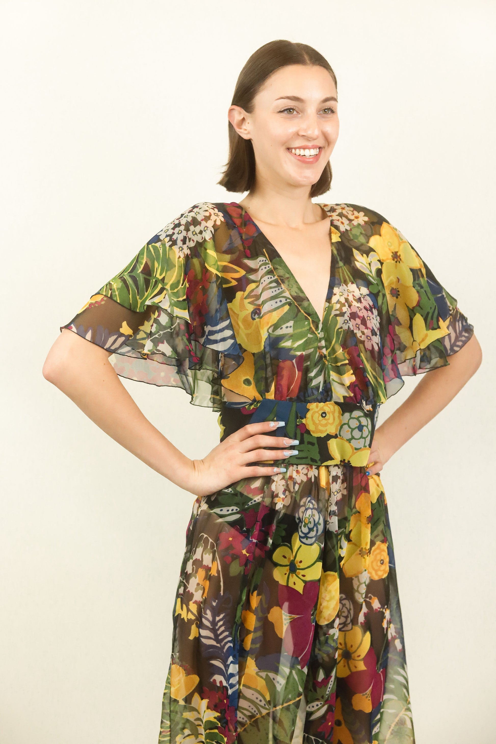 Giorgio's Silk Chiffon Floral Dress - The Kit Vintage