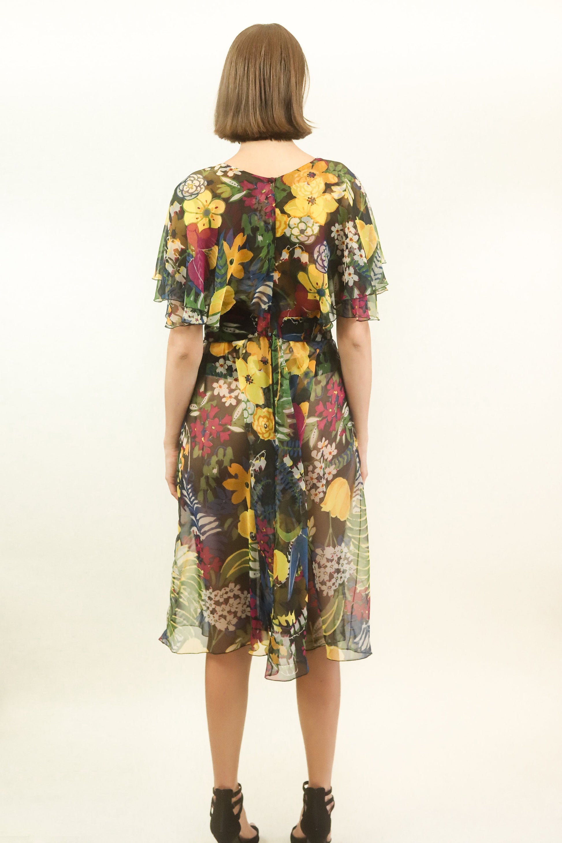Giorgio's Silk Chiffon Floral Dress - The Kit Vintage