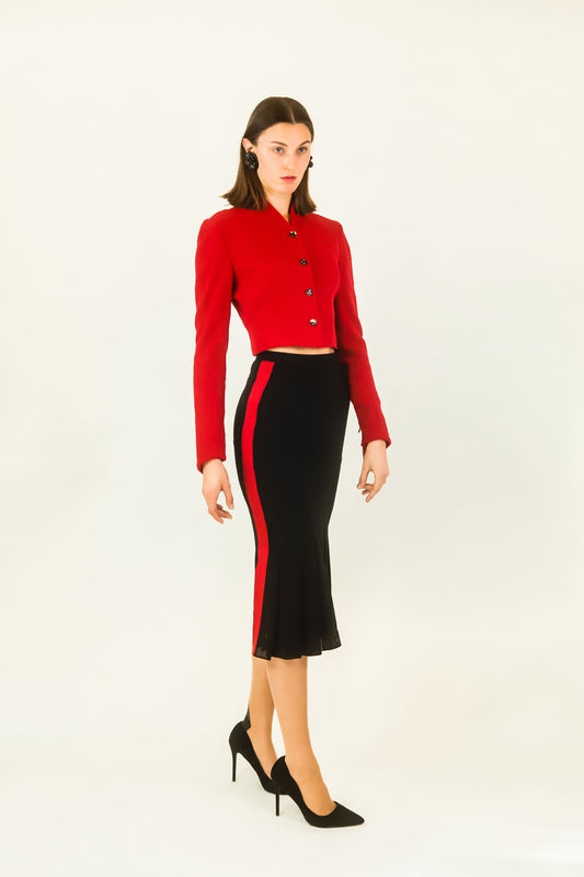 Karl Lagerfeld Red & Black Color Block Skirt Suit - The Kit Vintage