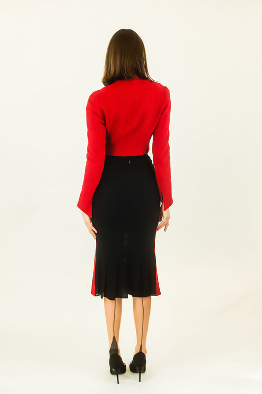 Karl Lagerfeld Red & Black Color Block Skirt Suit - The Kit Vintage