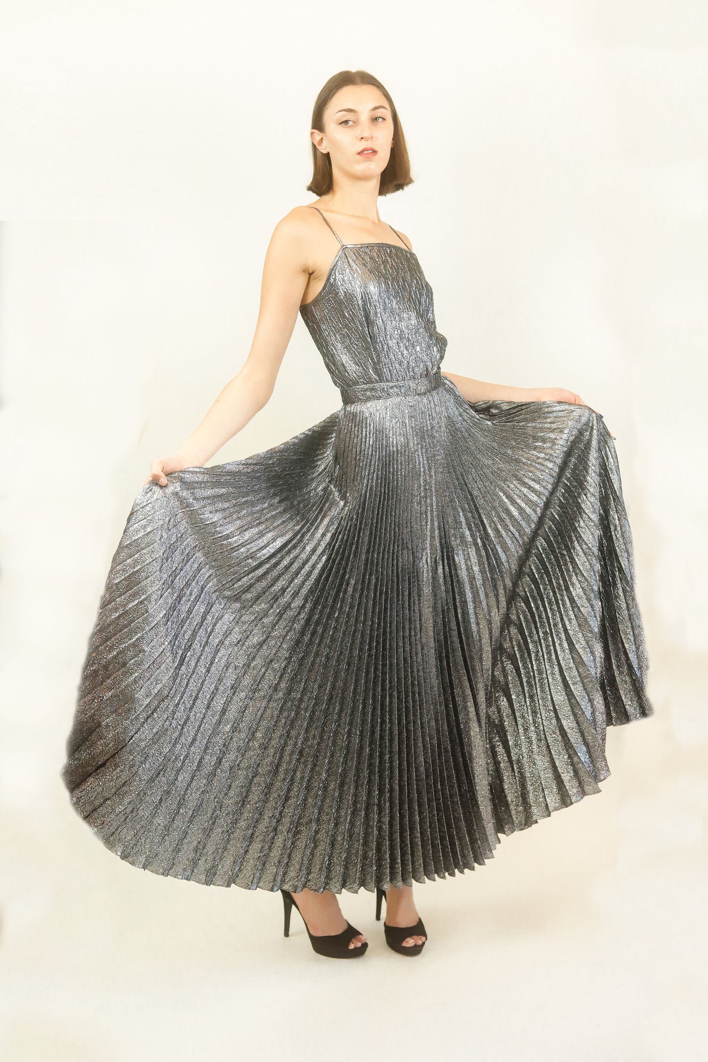 Adolfo Liquid Silver Skirt Set - The Kit Vintage
