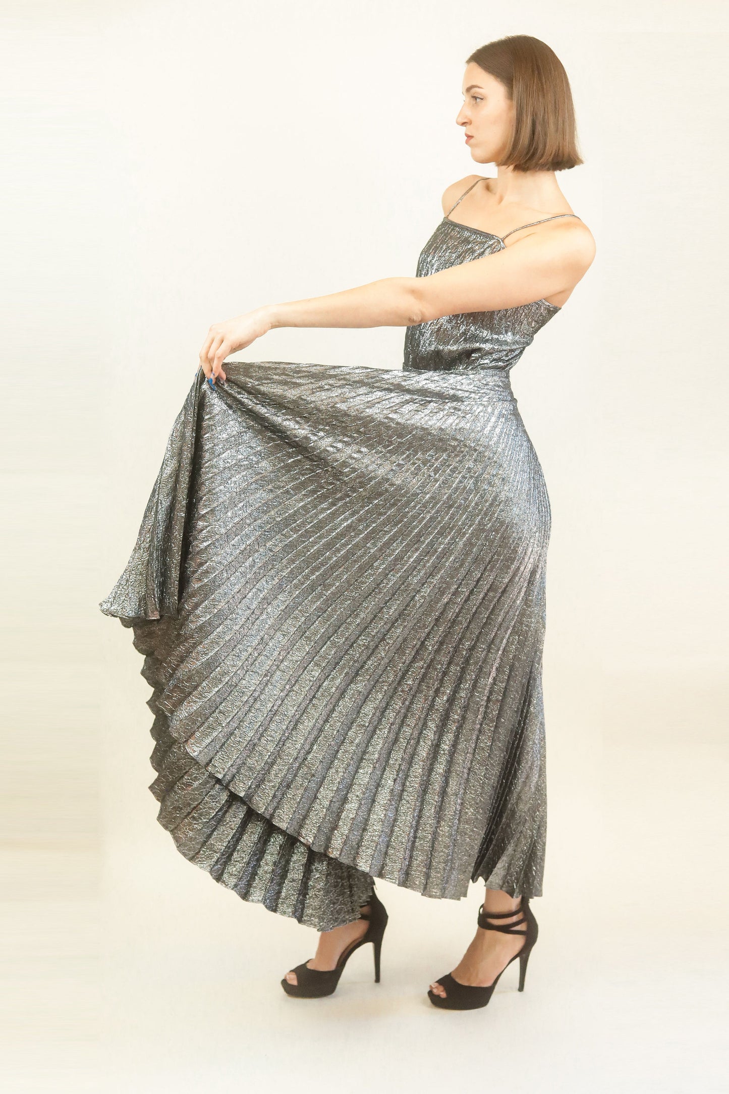 Adolfo Liquid Silver Skirt Set - The Kit Vintage