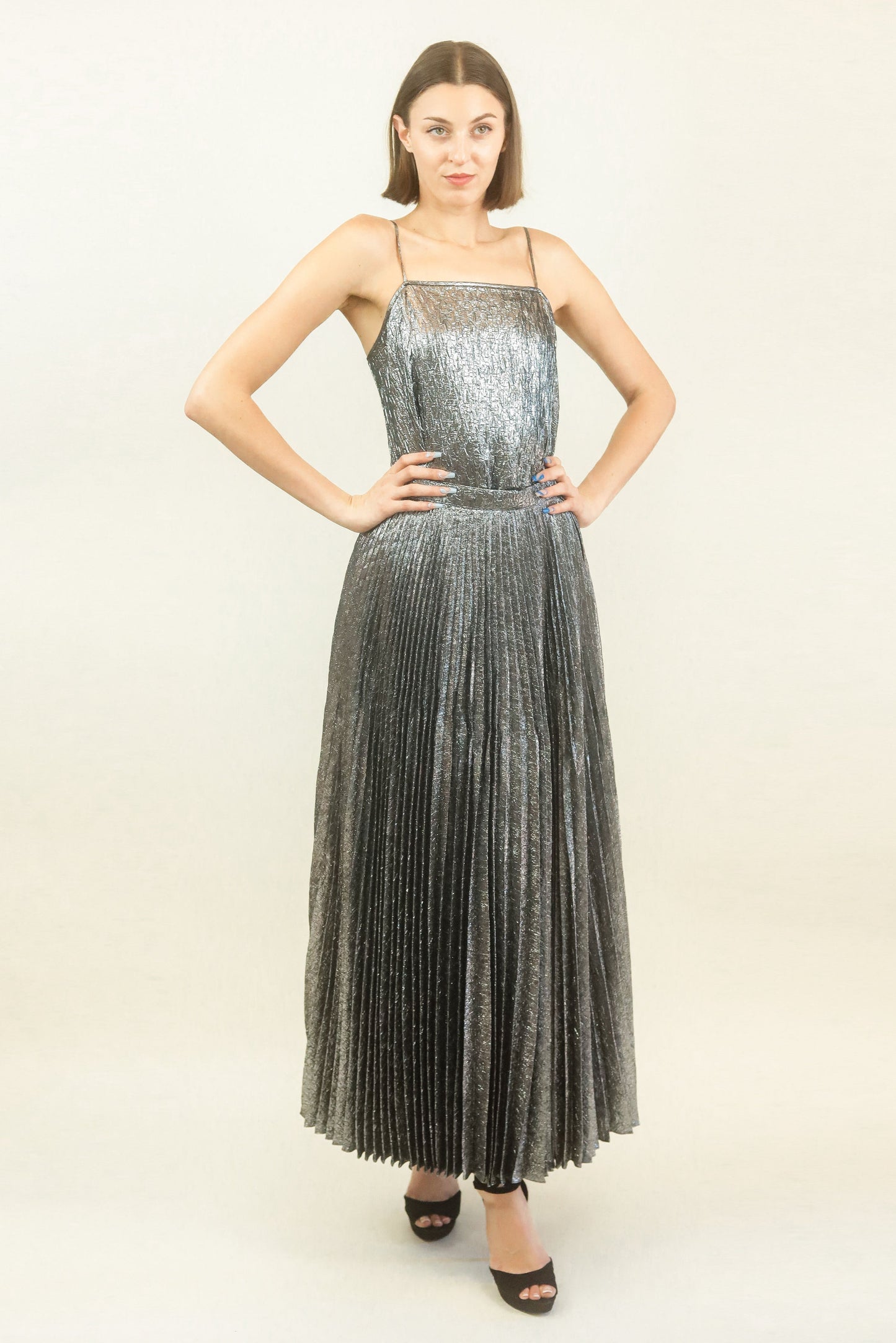 Adolfo Liquid Silver Skirt Set - The Kit Vintage