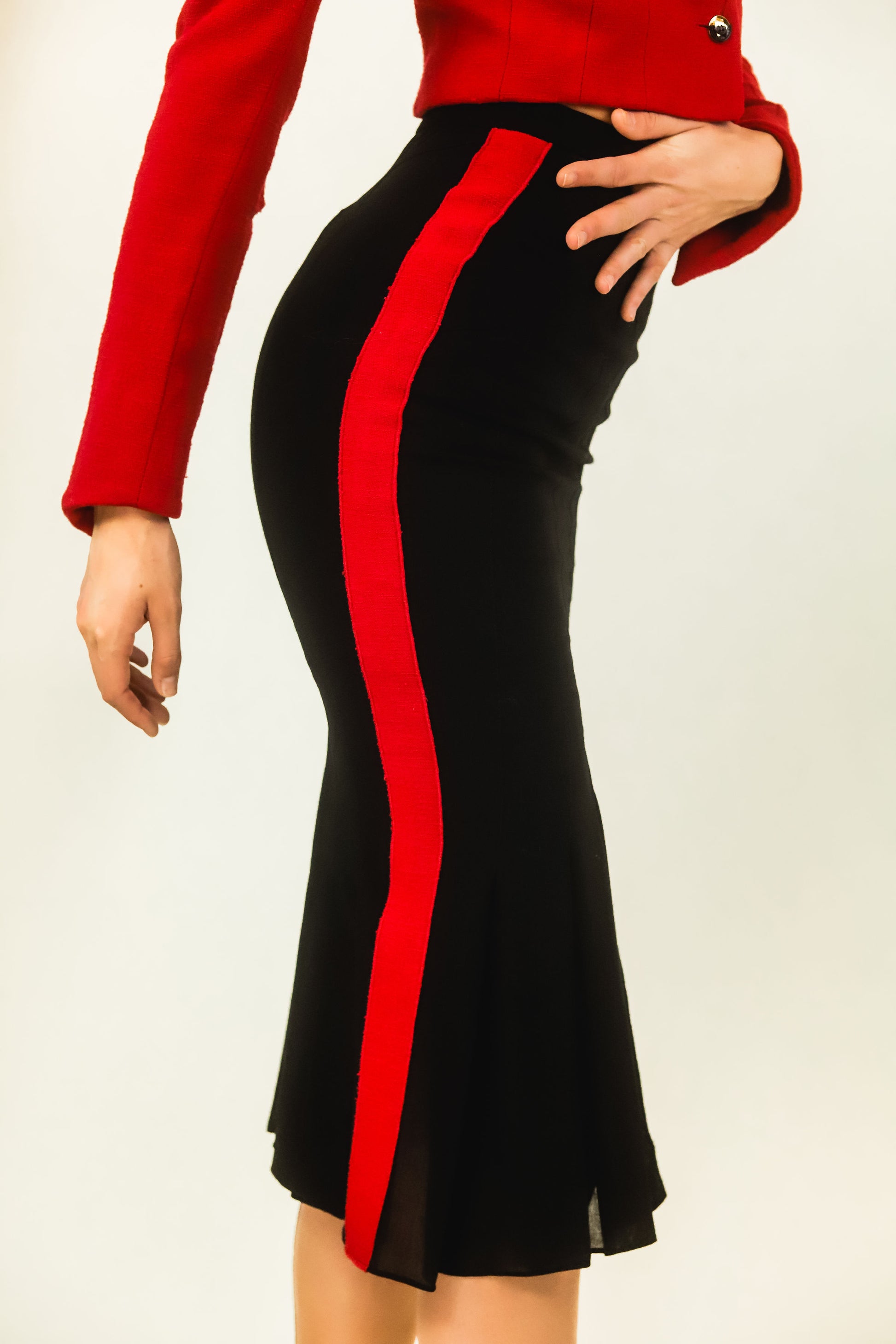 Karl Lagerfeld Red & Black Color Block Skirt Suit - The Kit Vintage
