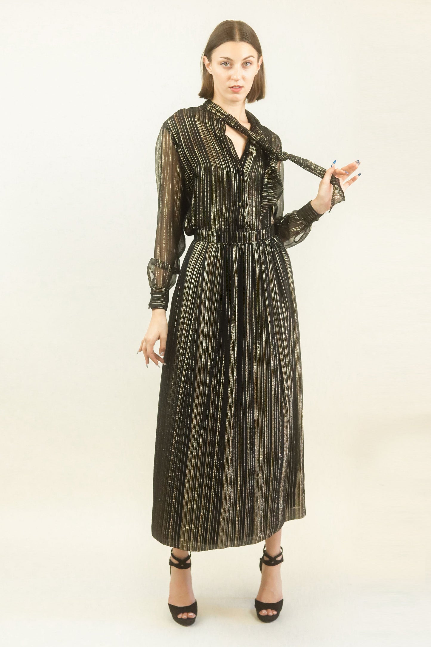 Adolfo Black & Gold Lame Skirt Set - The Kit Vintage