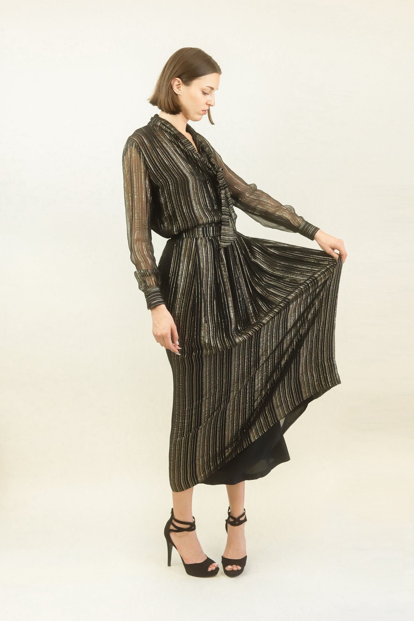Adolfo Black & Gold Lame Skirt Set - The Kit Vintage