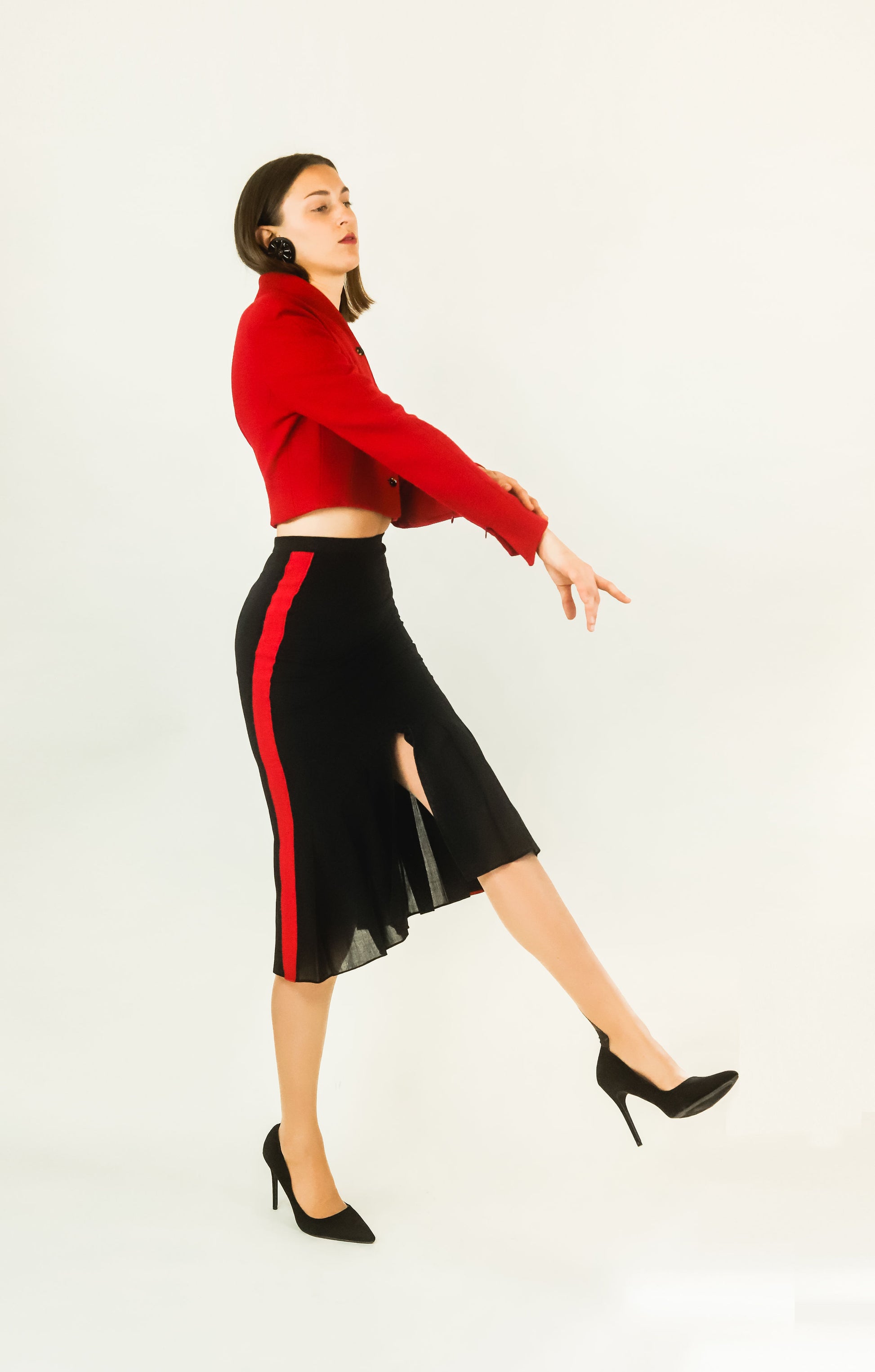 Karl Lagerfeld Red & Black Color Block Skirt Suit - The Kit Vintage
