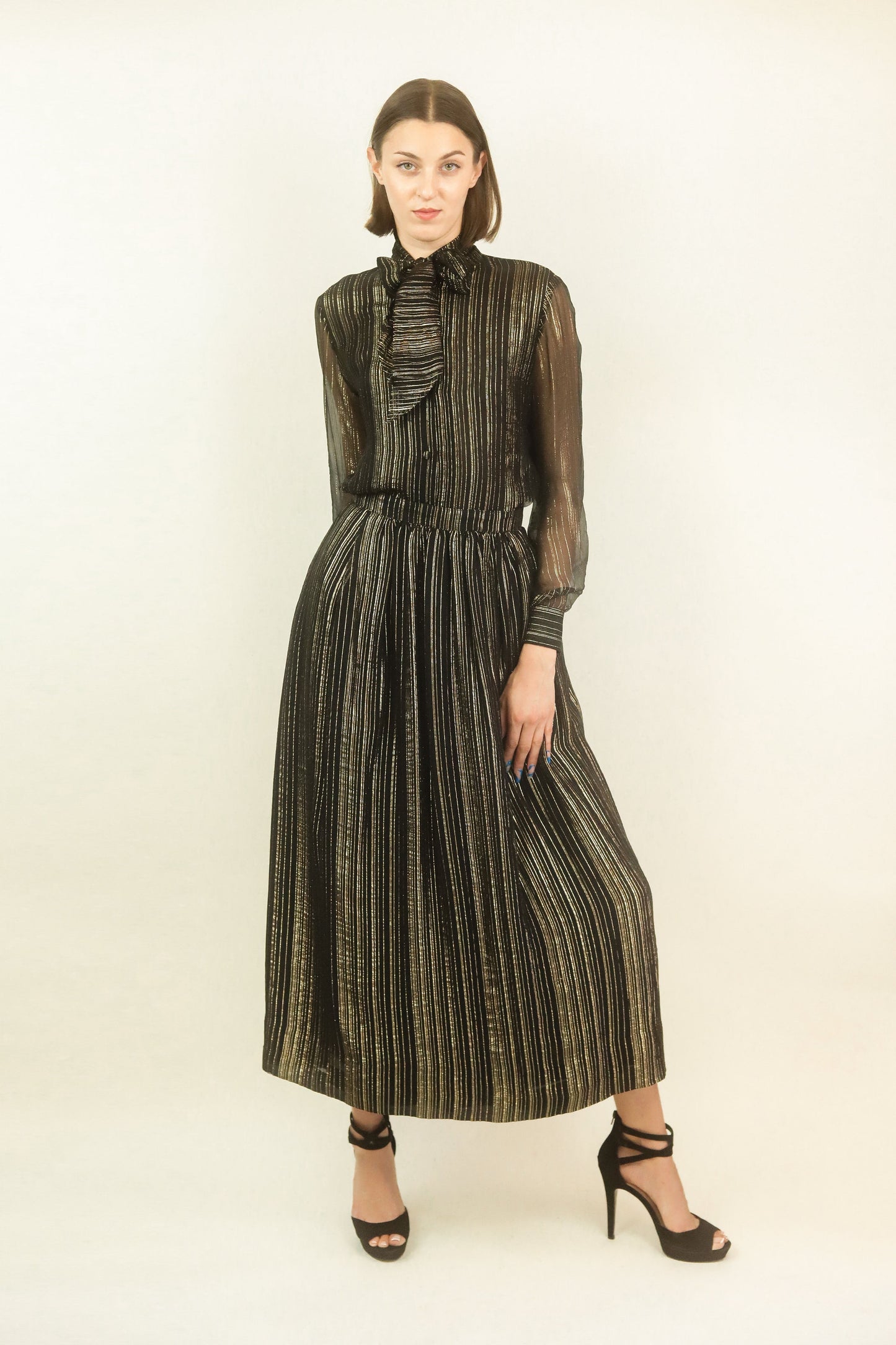 Adolfo Black & Gold Lame Skirt Set - The Kit Vintage