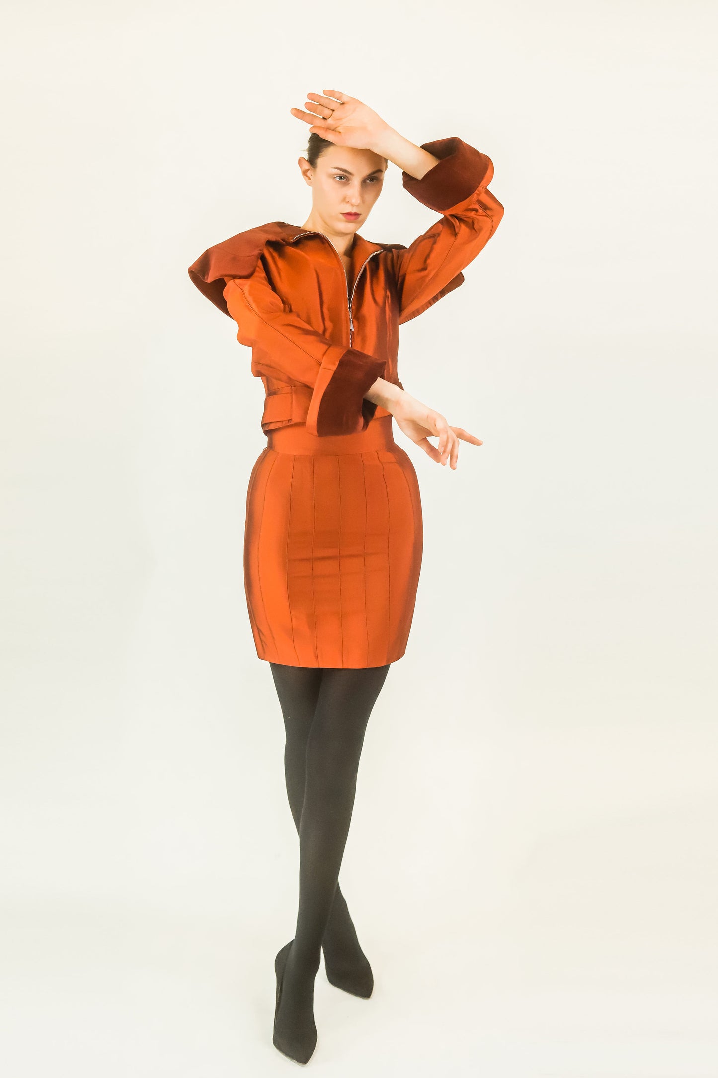 Claude Montana Metallic Shawl Collar Skirt Suit