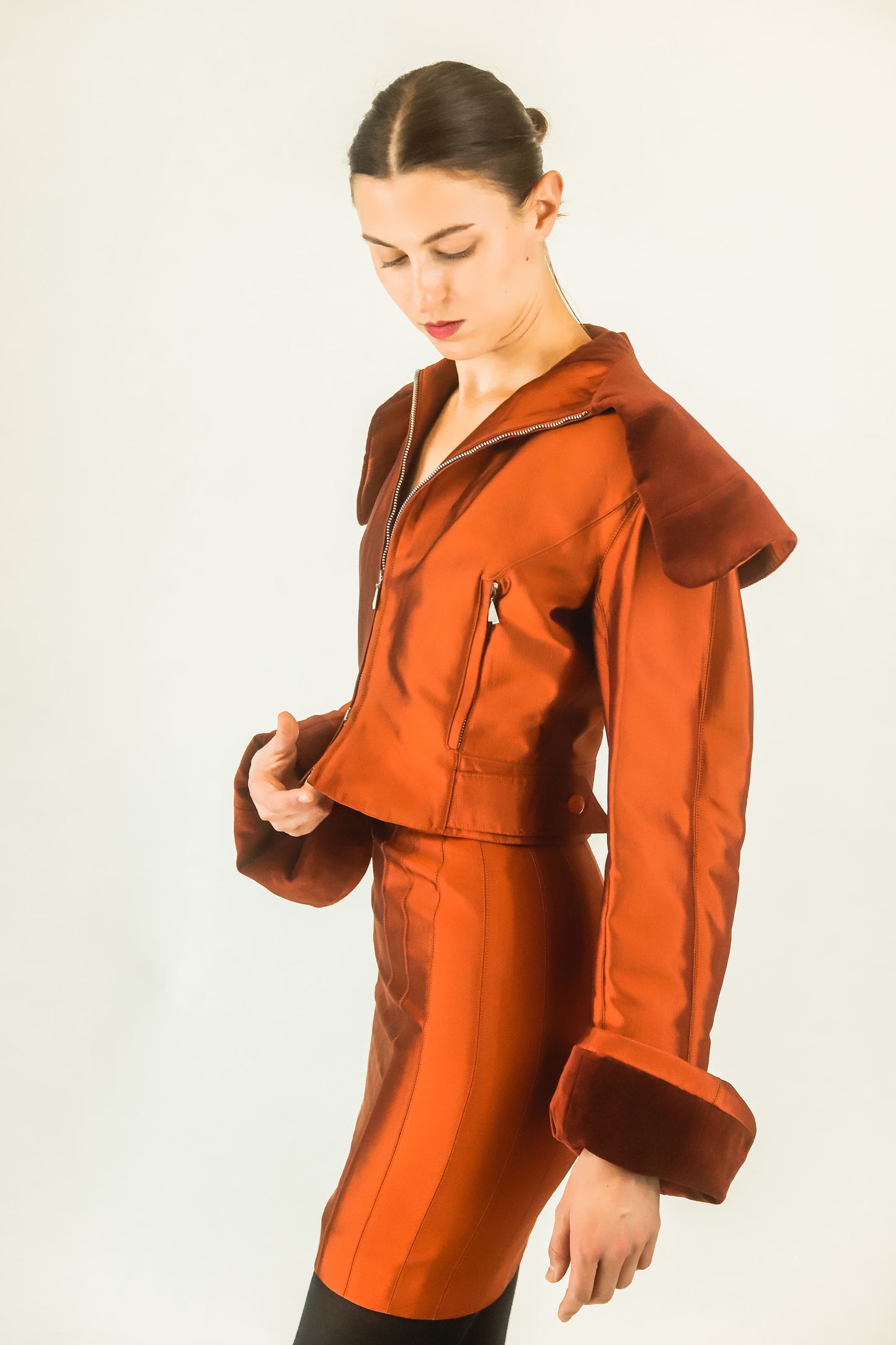 Claude Montana Metallic Shawl Collar Skirt Suit