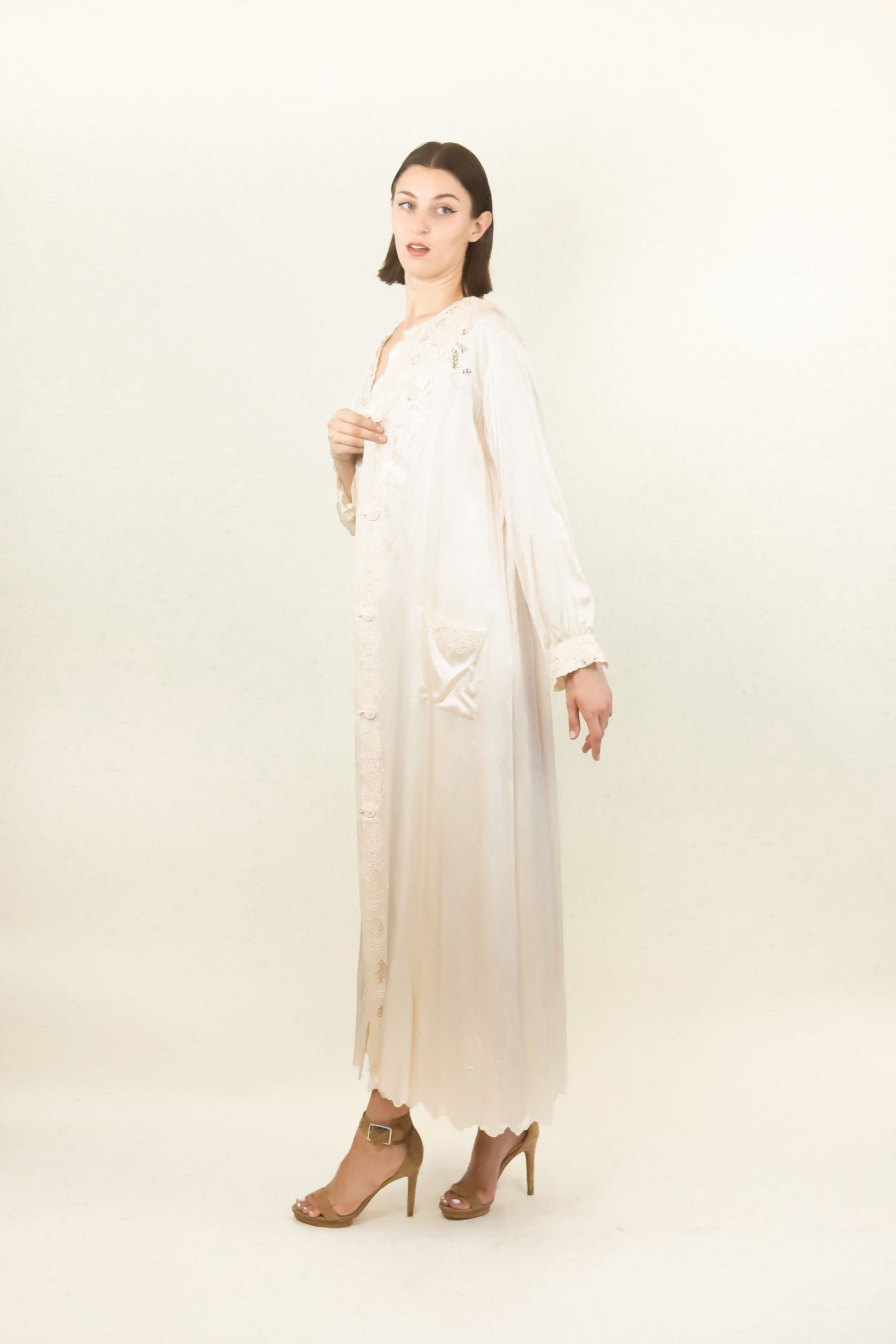 Ivory Silk and Lace Dress and Robe Set - The Kit Vintage