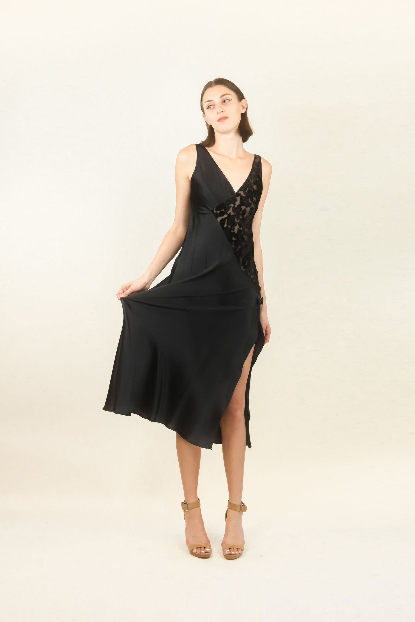 Valentino Black Slip Dress and Robe Set