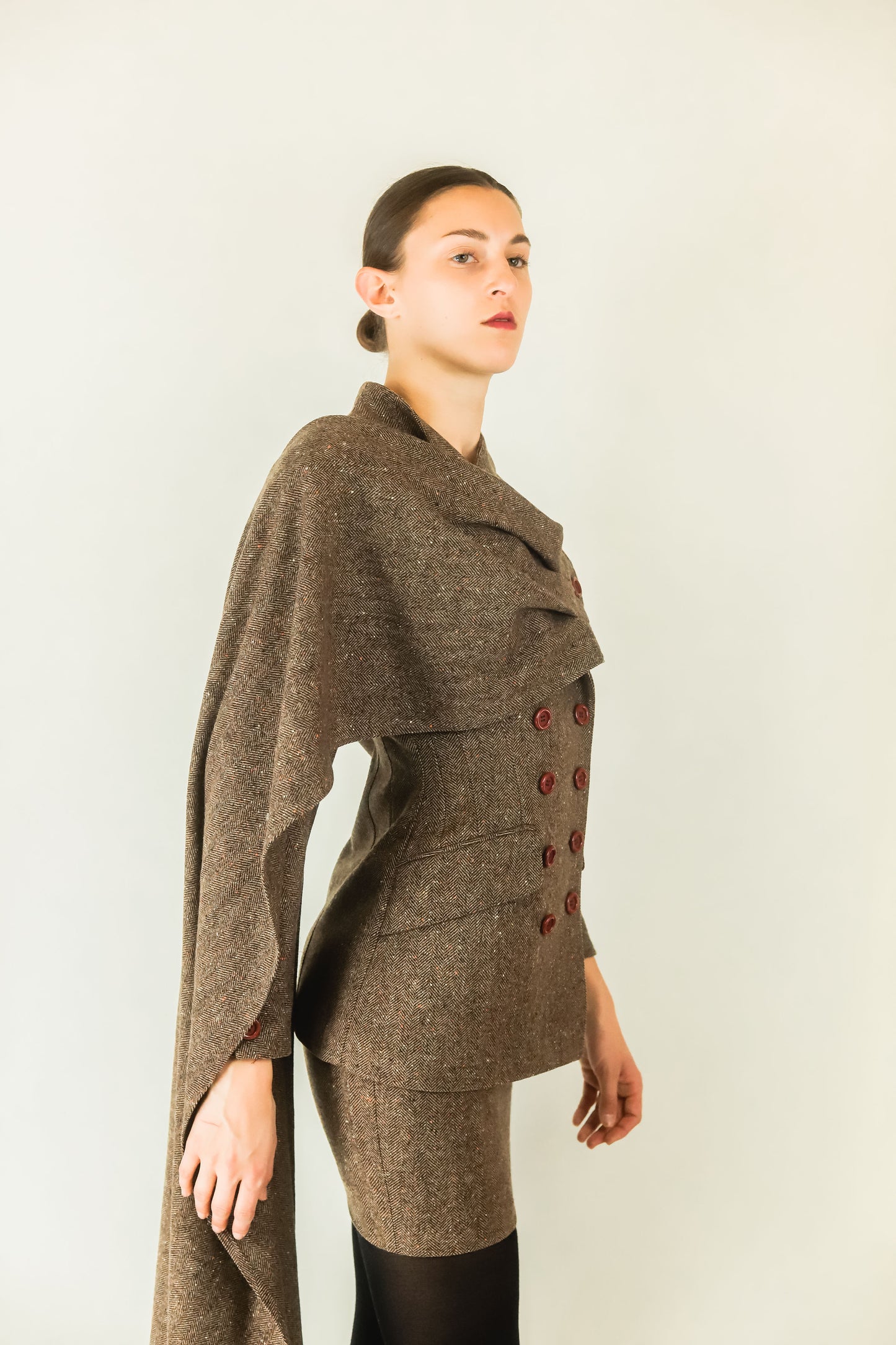 Jacques Molko Wool 3 Piece Cape Skirt Suit