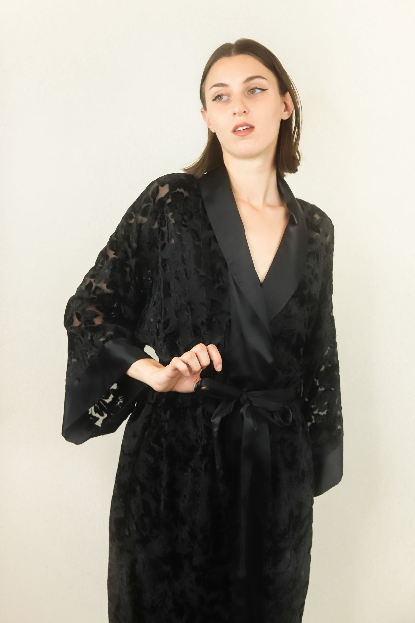 Valentino Black Slip Dress and Robe Set