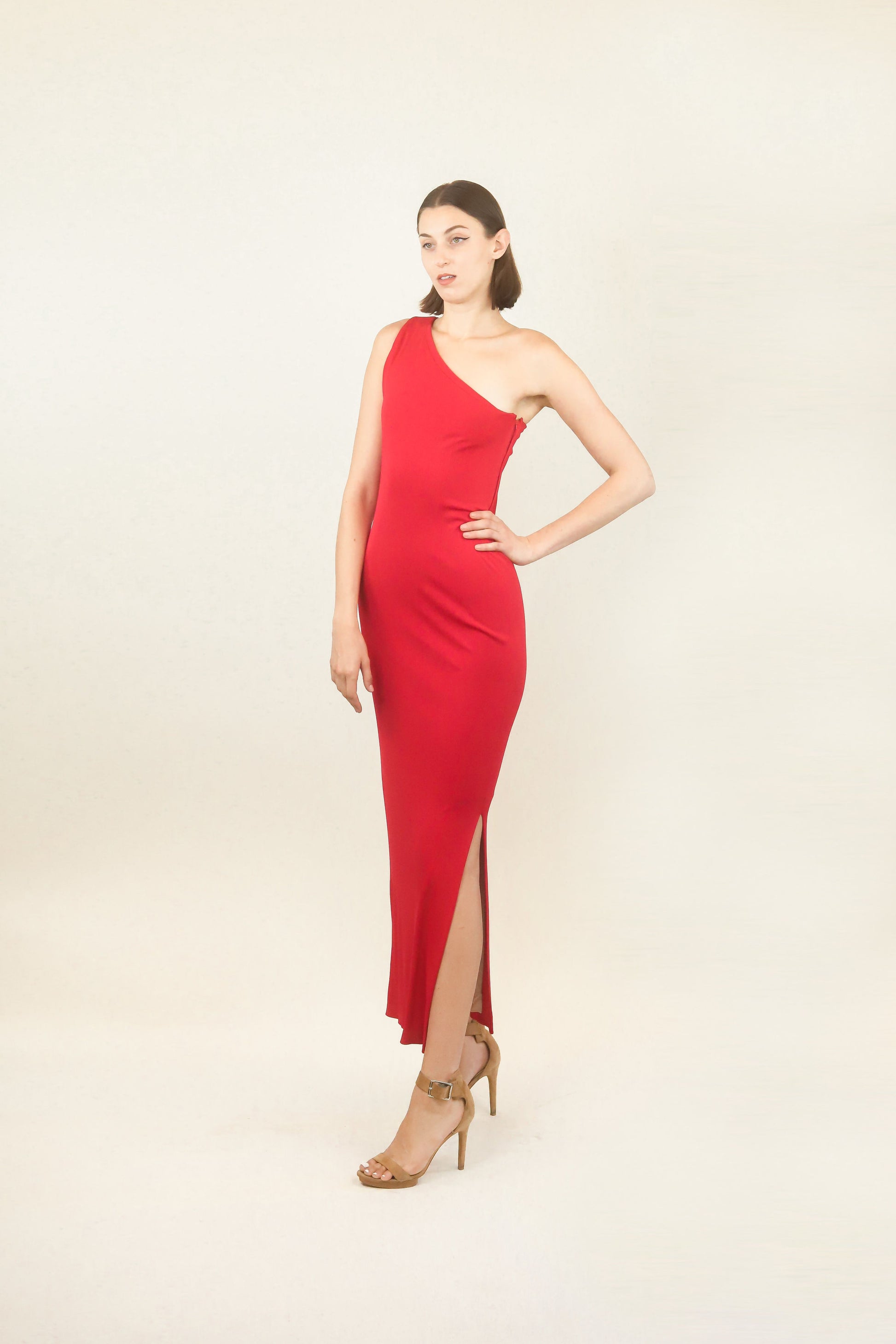 Handmade Red One Shoulder Gown - The Kit Vintage