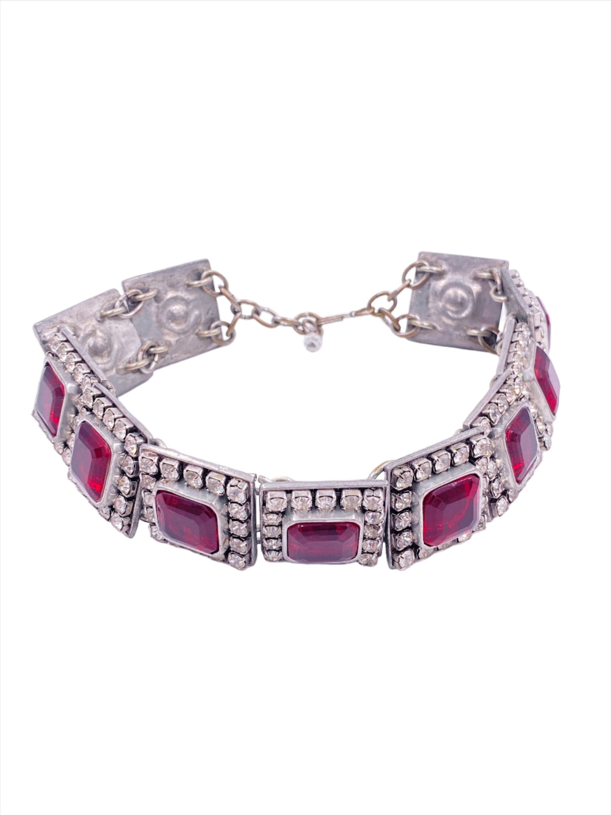 James Galanos designed Ruby Crystal Square Choker Necklace - The Kit Vintage
