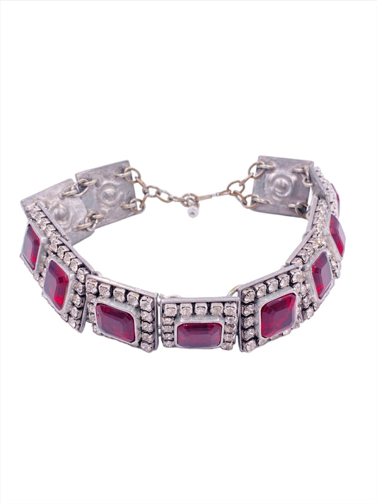 James Galanos designed Ruby Crystal Square Choker Necklace - The Kit Vintage