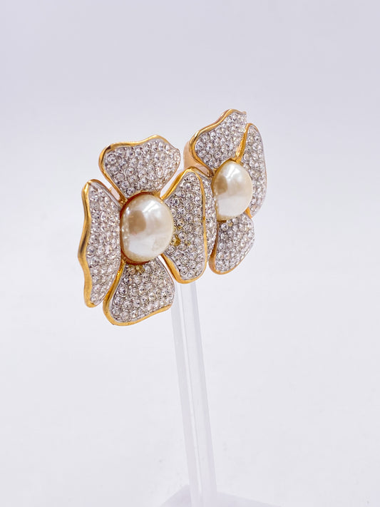 Kenneth Jay Lane Crystal Flower Earrings - The Kit Vintage