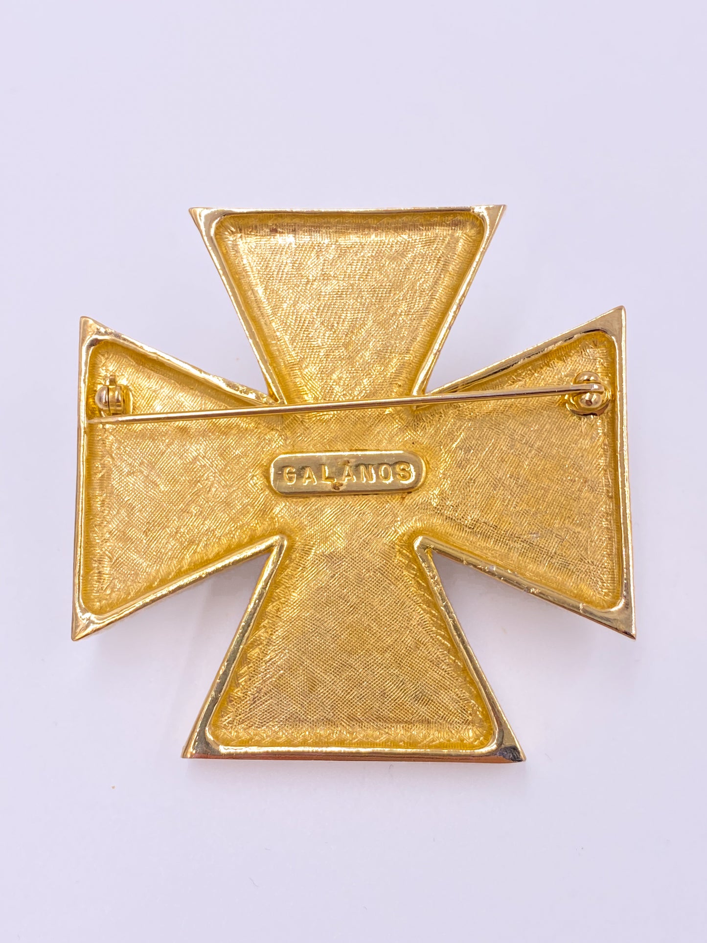 Galanos Maltese Cross Emerald Crystal Brooch - The Kit Vintage