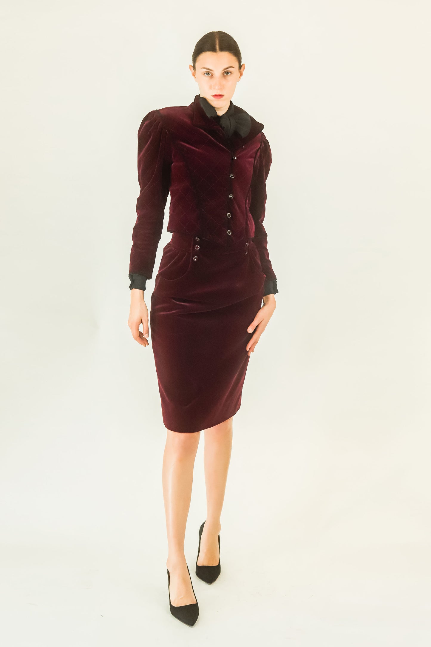 Ungaro Wine Velvet Skirt Suit Set - The Kit Vintage
