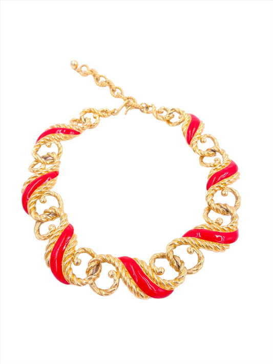 Gold and Red Enamel Necklace - The Kit Vintage