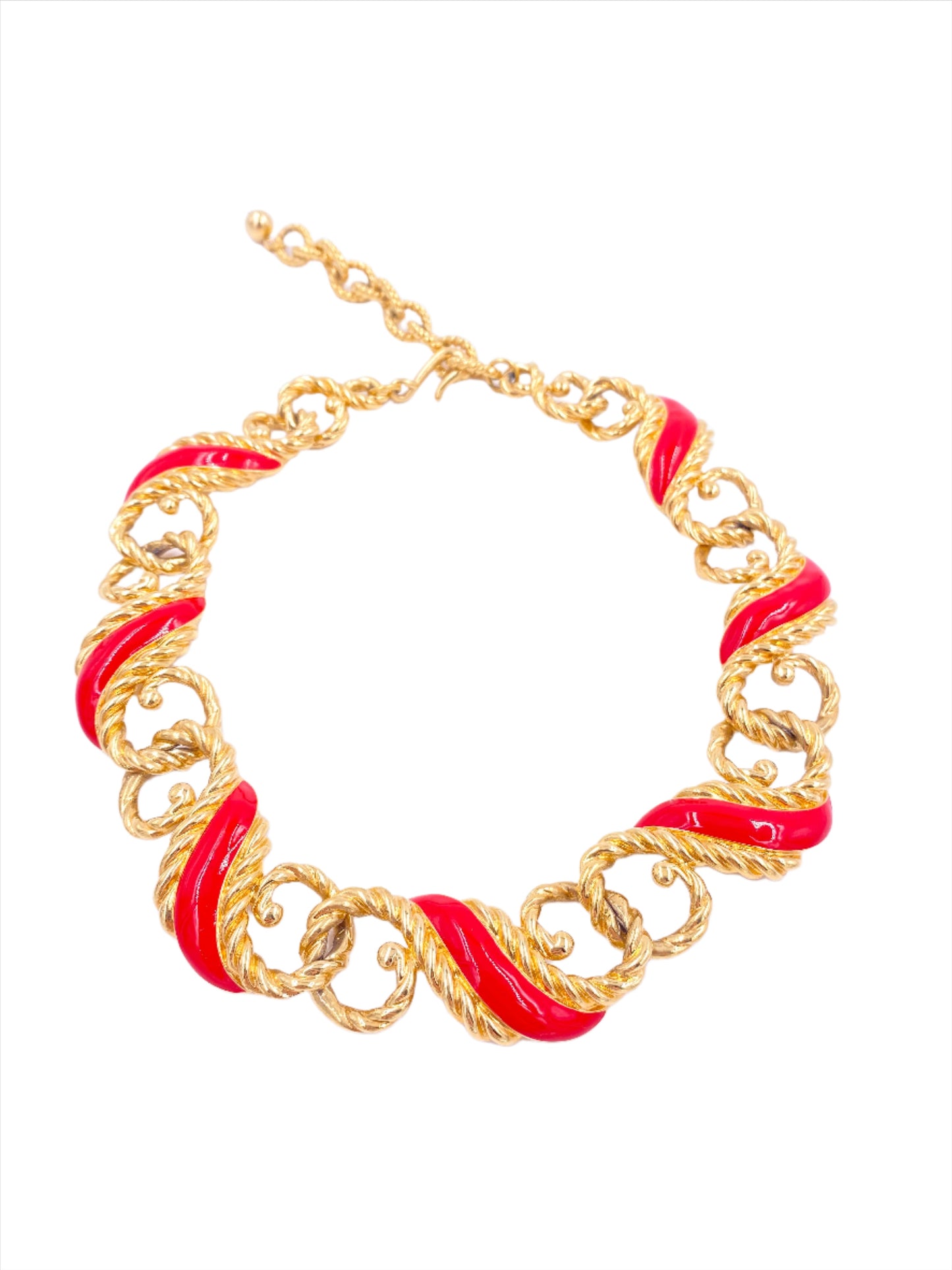Gold and Red Enamel Necklace