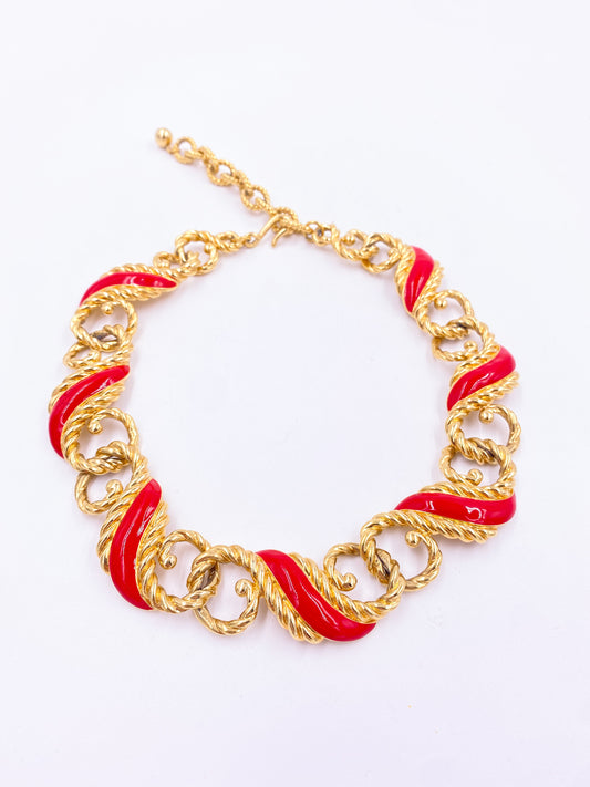 Gold and Red Enamel Necklace - The Kit Vintage