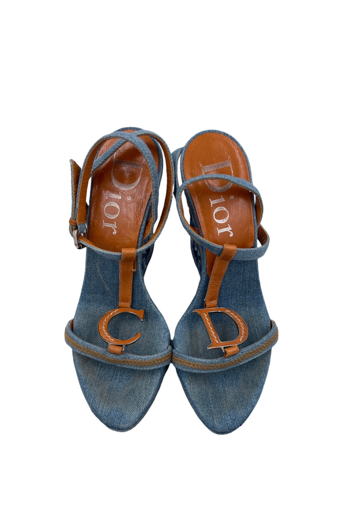 Dior Denim Embroidered Wedge Heels - The Kit Vintage