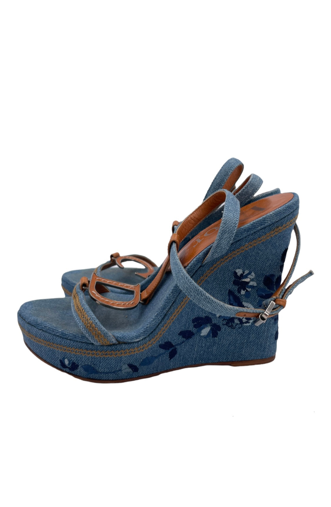 Dior Denim Embroidered Wedge Heels - The Kit Vintage