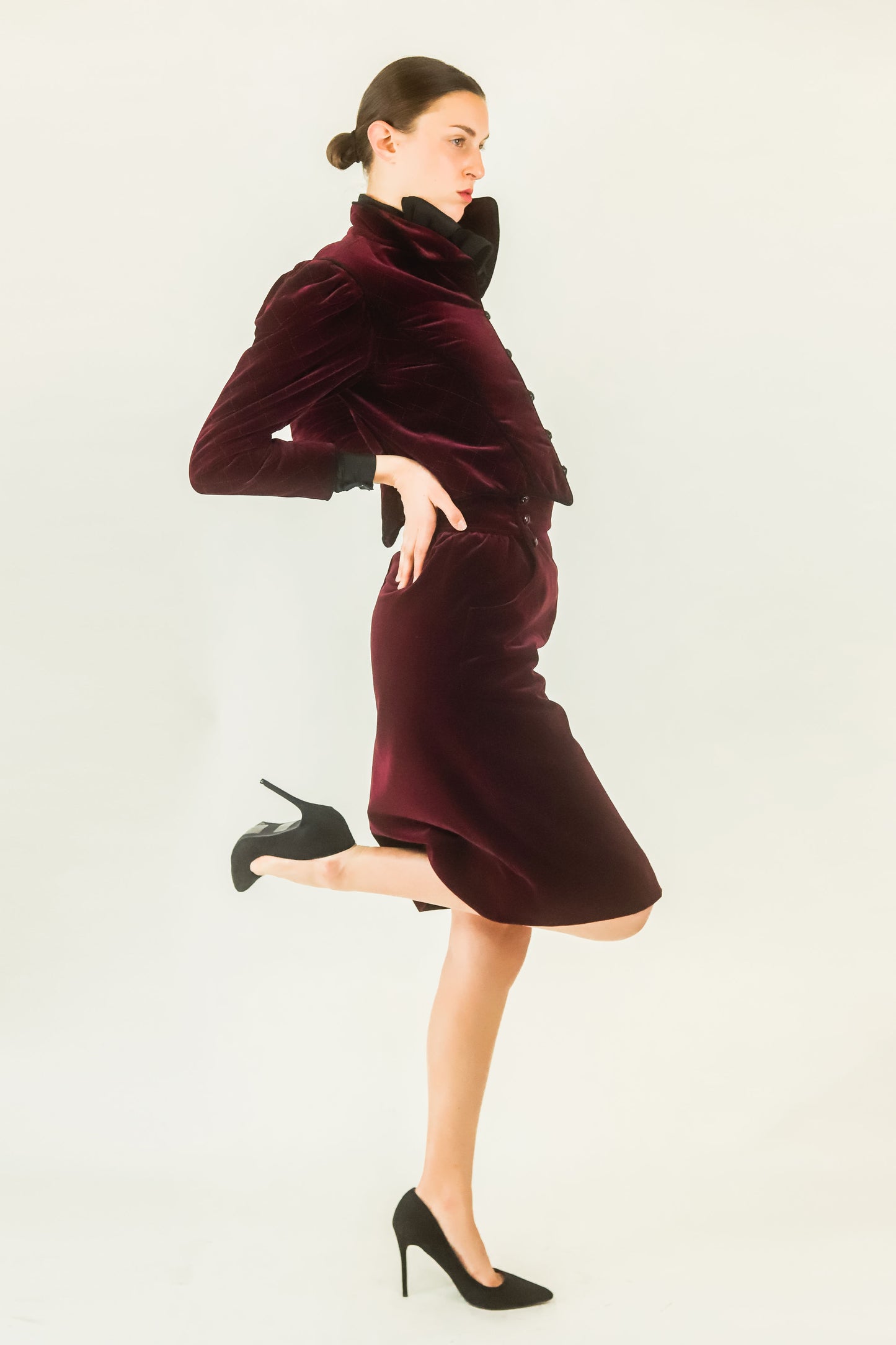 Ungaro Wine Velvet Skirt Suit Set - The Kit Vintage