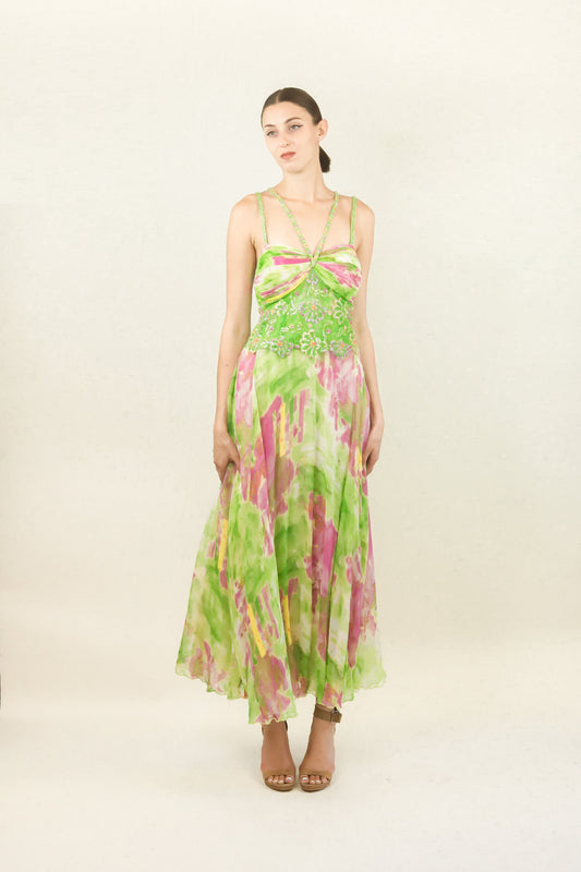 Diane Freis Silk Chiffon Beaded Dress - The Kit Vintage