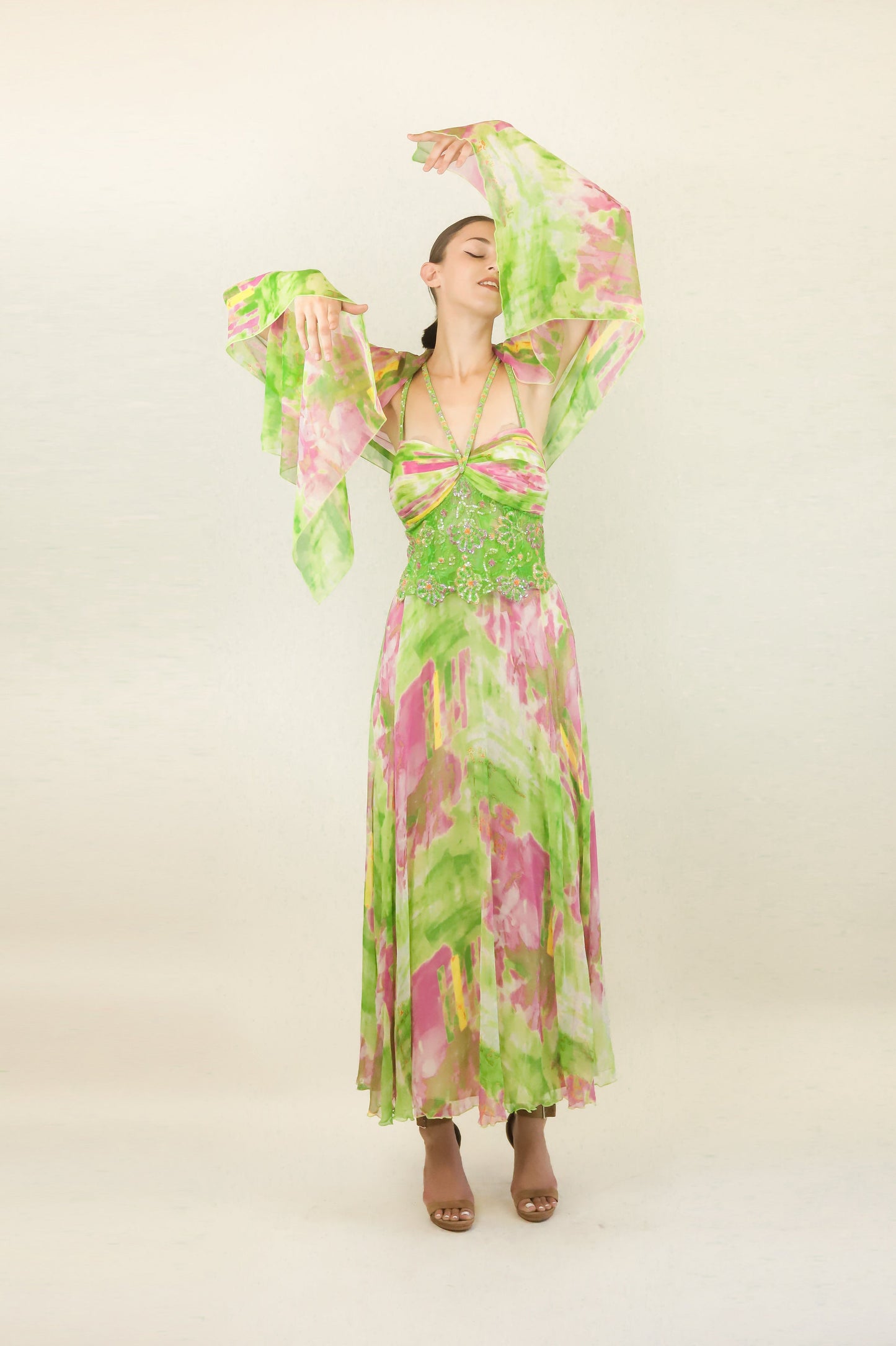 Diane Freis Silk Chiffon Beaded Dress